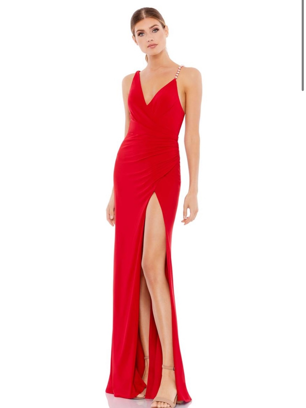 MACDUGGAL $250msrp NWT sz 2 Red V-Neck Evening Gown with Side Thigh Slit